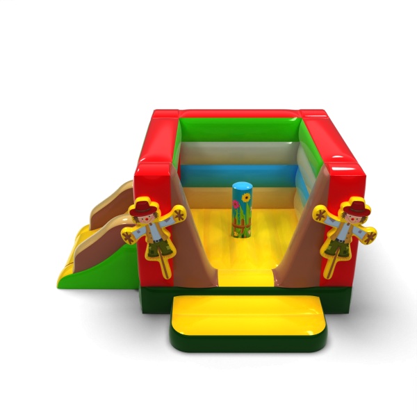 Petit château gonflable fermé avec toboggan - sur le thème de la ferme