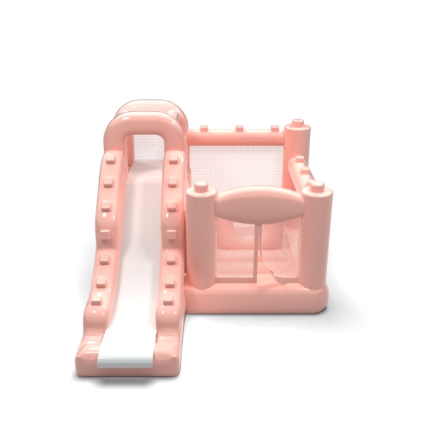 Petit château gonflable avec toboggan pour enfants - rose pastel