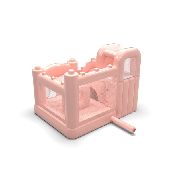 Petit château gonflable avec toboggan pour enfants - rose pastel