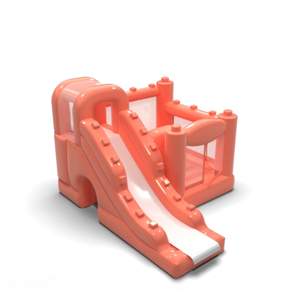 Petit château gonflable avec toboggan pour enfants - vieux rose
