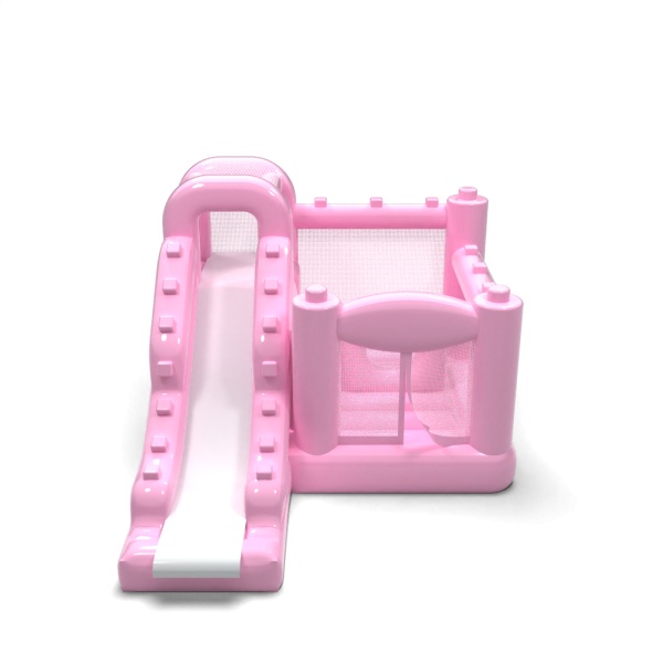 Petit château gonflable avec toboggan pour enfants - rose poudré