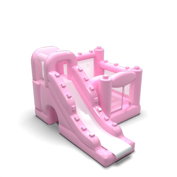 Petit château gonflable avec toboggan pour enfants - rose poudré