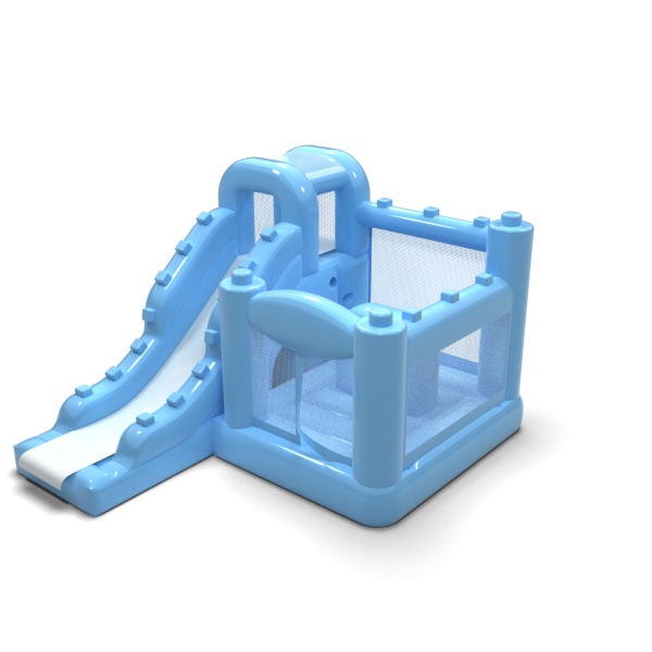Petit château gonflable avec toboggan pour enfants - bleu pastel