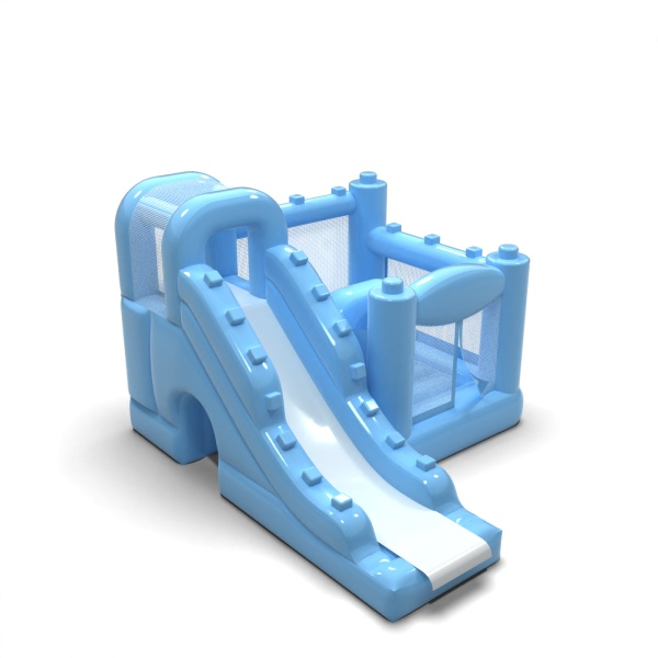 Petit château gonflable avec toboggan pour enfants - bleu pastel