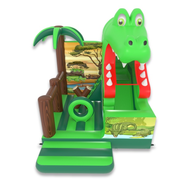 Gonflable avec toboggan Crocodile combo sur le thème de la jungle