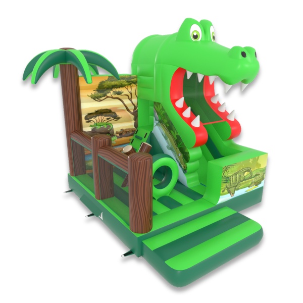 Gonflable avec toboggan Crocodile combo sur le thème de la jungle