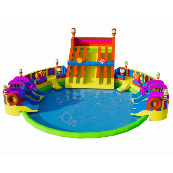Parc aquatique gonflable au sol - thème bonbon