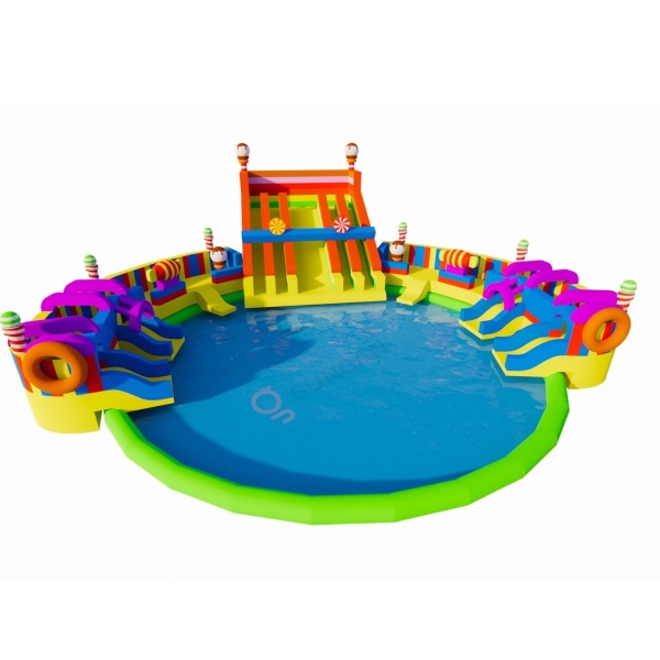 Parc aquatique gonflable au sol - thème bonbon