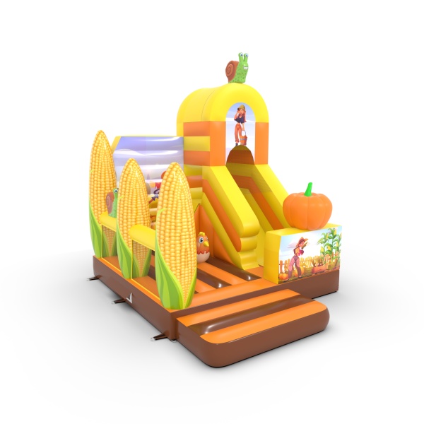 Gonflable avec toboggan combo avec imprimé sur le thème de la ferme