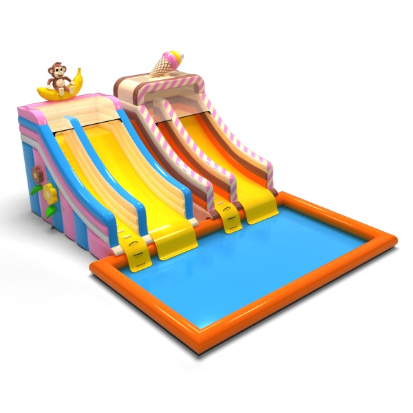 ENSEMBLE de toboggans aquatiques gonflables avec piscine - hawaïens et bonbons