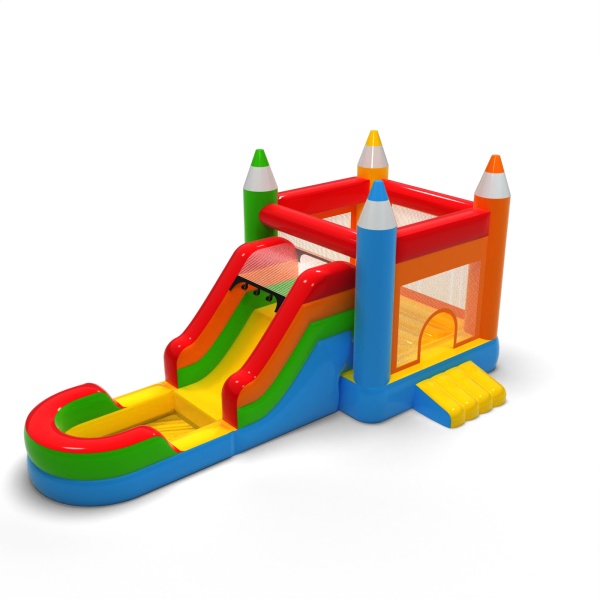 Toboggan aquatique avec château gonflable crayons