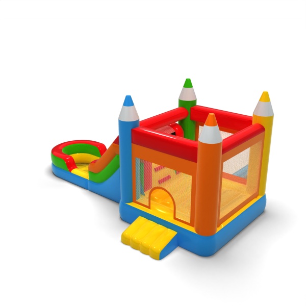 Toboggan aquatique avec château gonflable crayons