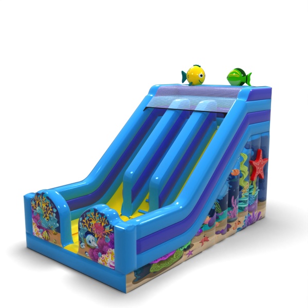 Toboggan gonflable double avec imprimé sur le thème marin