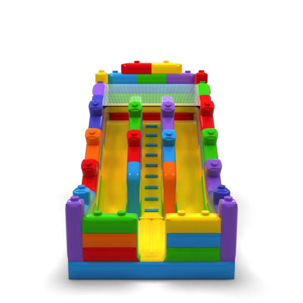 Double toboggan gonflable sur le thème de blocs colorés