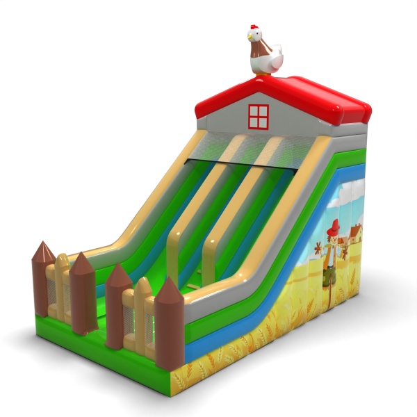 Toboggan gonflable double avec imprimé sur le thème de la ferme