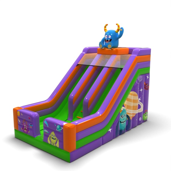 Toboggan gonflable double avec imprimé sur le thème des monstres