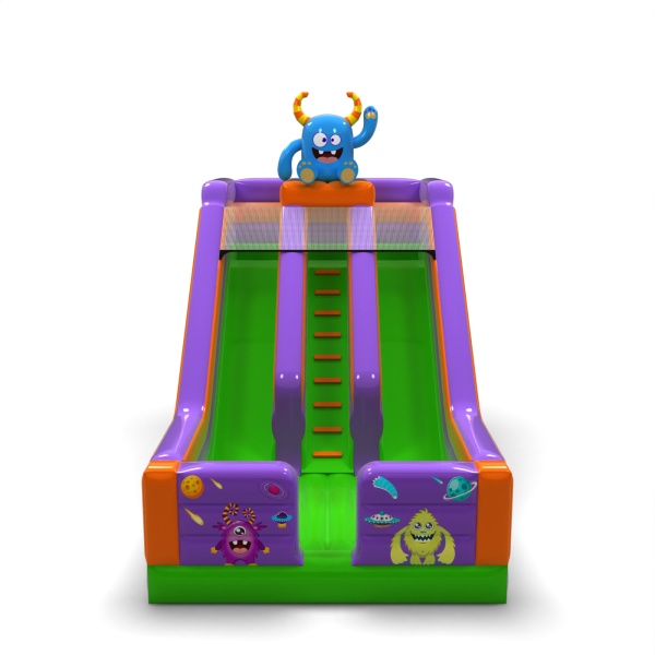 Toboggan gonflable double avec imprimé sur le thème des monstres