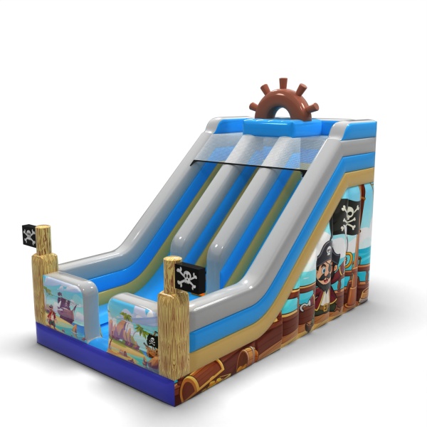 Toboggan gonflable double avec imprimé sur le thème des pirates