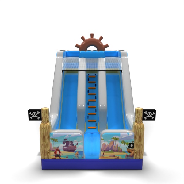 Toboggan gonflable double avec imprimé sur le thème des pirates