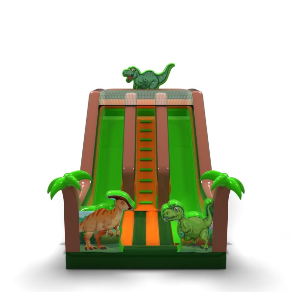 Toboggan gonflable double avec imprimé sur le thème des dinosaures