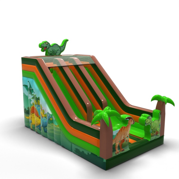 Toboggan gonflable double avec imprimé sur le thème des dinosaures