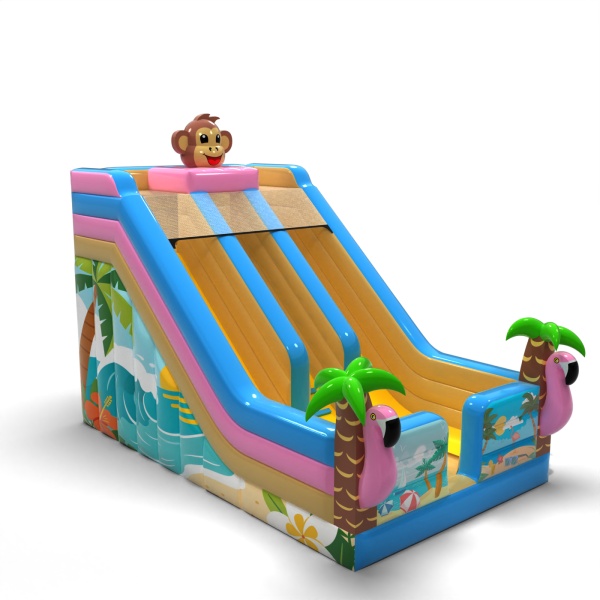 Toboggan gonflable double avec imprimé sur le thème hawaïen