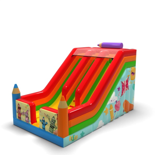 Toboggan gonflable double avec imprimé sur le thème des crayons