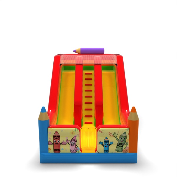 Toboggan gonflable double avec imprimé sur le thème des crayons