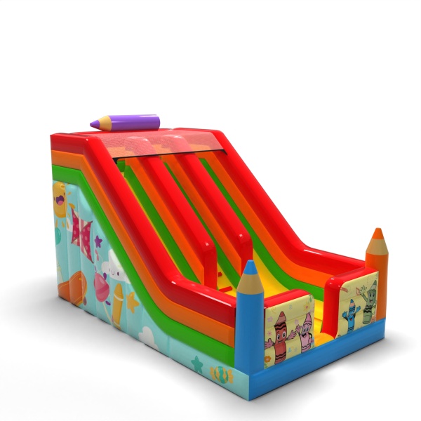 Toboggan gonflable double avec imprimé sur le thème des crayons