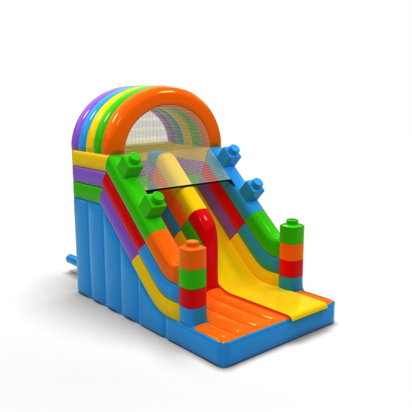 Toboggan gonflable sur le thème de blocs colorés