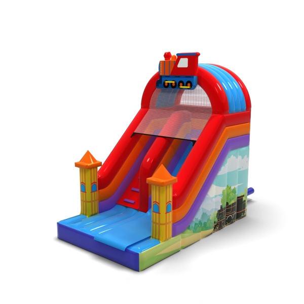 Toboggan gonflable sur le thème des trains
