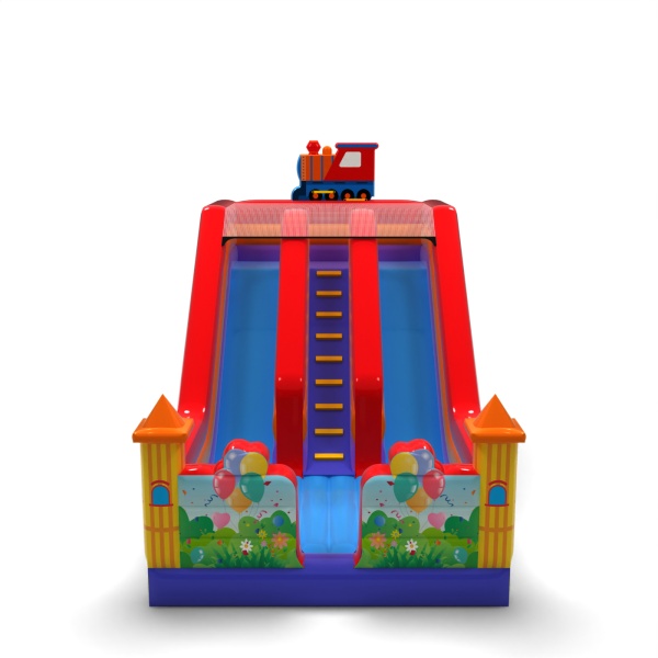 Toboggan gonflable double avec impression sur le thème des trains