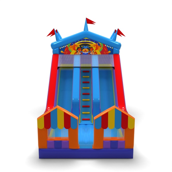 Toboggan gonflable double avec imprimé sur le thème de la fête foraine