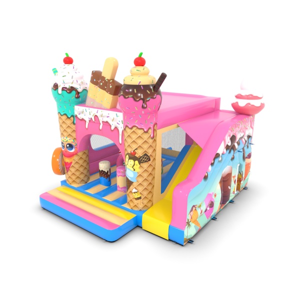 Gonflable avec toboggan combo sur le thème des bonbons