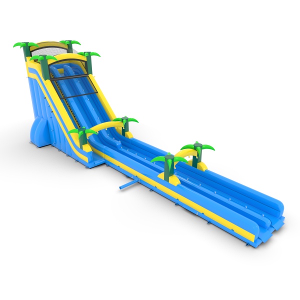 Toboggan gonflable double aquatique Tropical - 23,4 m
