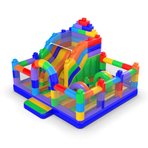Aire de jeux gonflable 6x6 dans un motif de blocs colorés