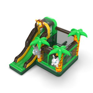 Petit château gonflable avec toboggan pour enfants - thème de la jungle