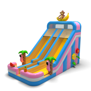 Toboggan gonflable doublement agrandi à thème hawaïen
