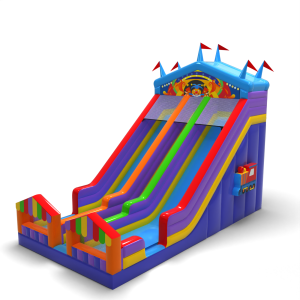 Toboggan gonflable doublement agrandi sur le thème de la fête foraine