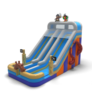 Toboggan gonflable doublement agrandi sur le thème des pirates