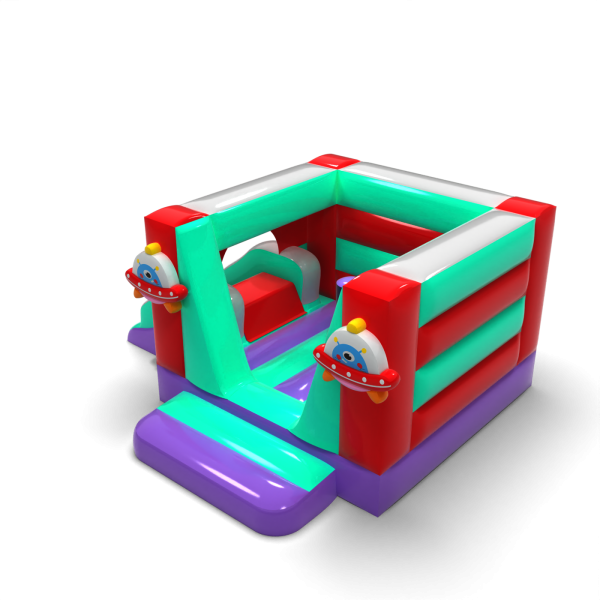 Petit château gonflable avec toboggan - sur le thème de l'espace
